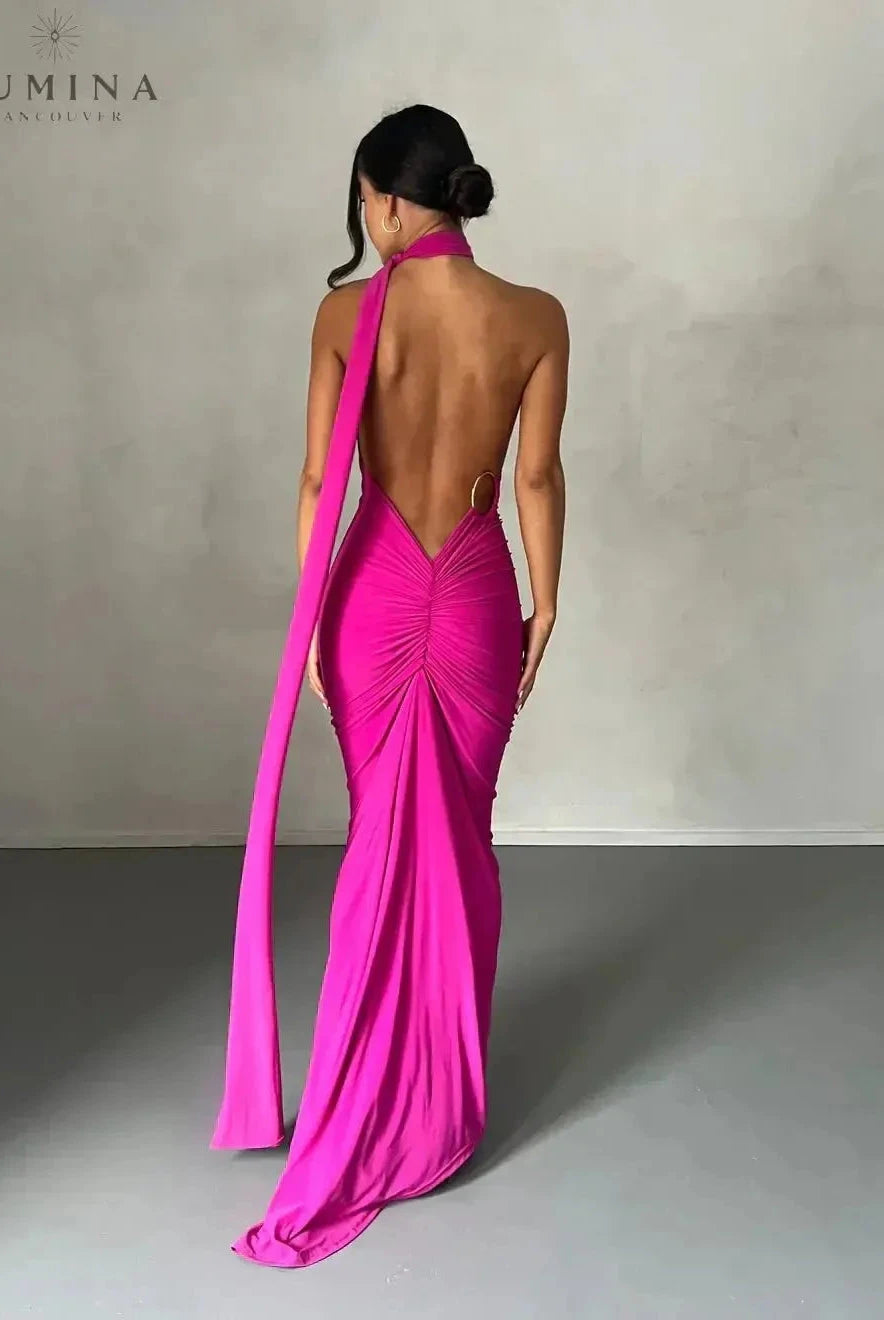 Lumina Wear Felina one-shoulder cut-out maxi dress for women, elegant wedding guest dress with a stylish design.