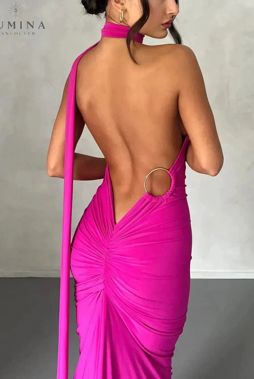 Lumina Wear Felina one-shoulder cut-out maxi dress in XS, image showing elegant design for wedding guests.