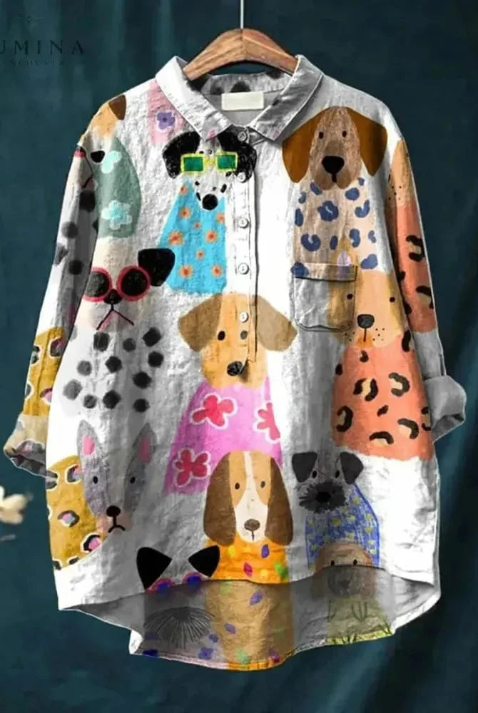 White Kjersti Canine Art T-Shirt by Lumina Wear featuring a detailed dog illustration on a comfortable cotton tee.