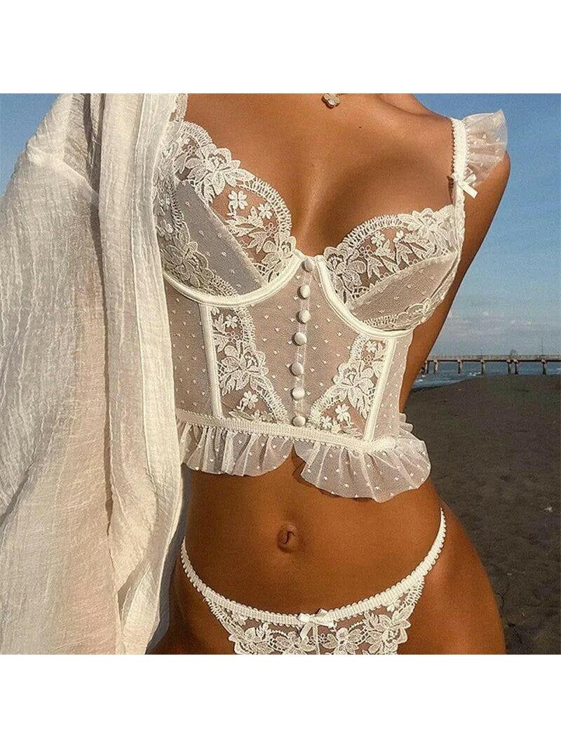 White Italian lingerie set by Lumina Vancouver featuring delicate lace details and a flattering fit.