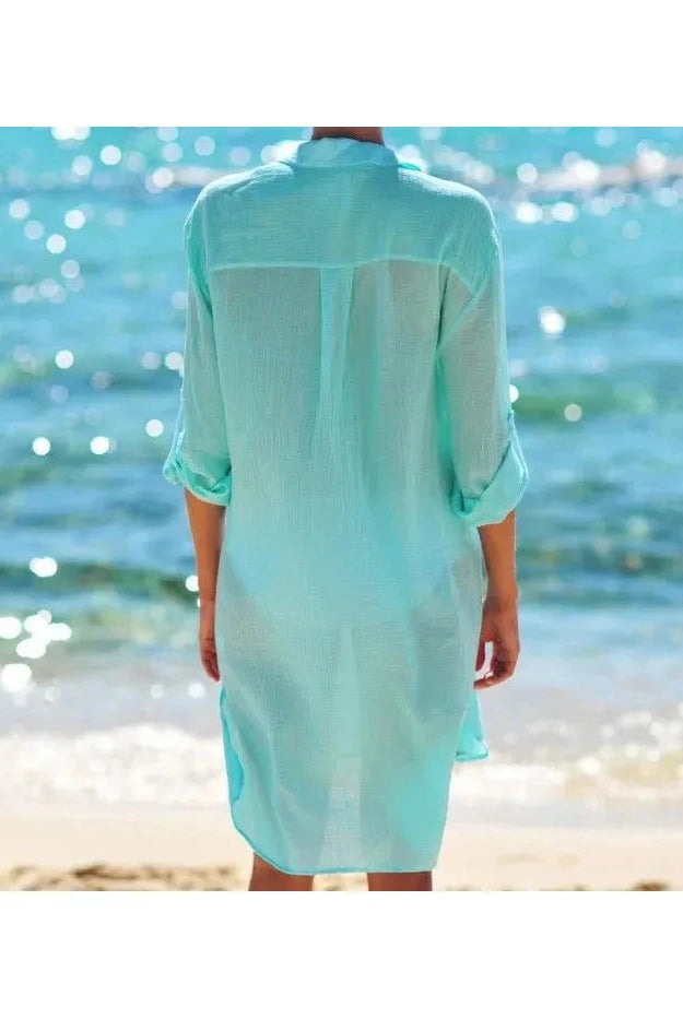 Light green Florence™ Cover Up Beach Dress by Lumina Wear, flowy and lightweight for beach or poolside wear.