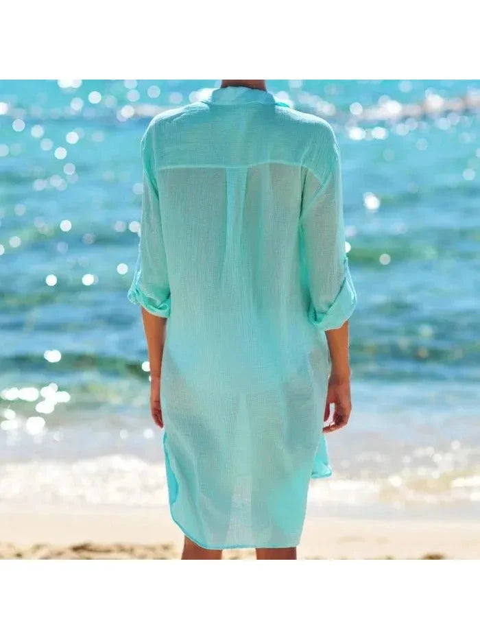 Light green Florence™ Cover Up Beach Dress by Lumina Wear, flowy and lightweight for beach or poolside wear.