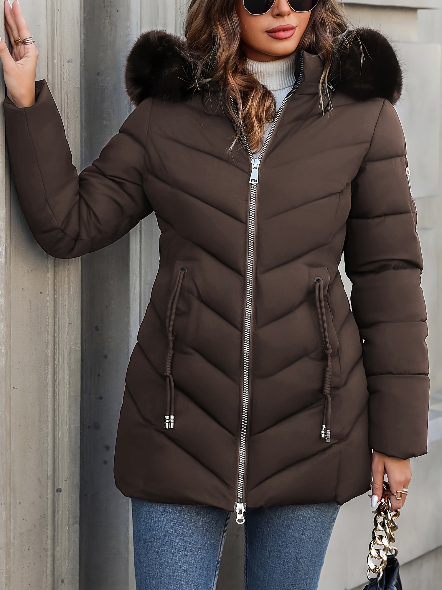 Black Lumina Wear Florence quilted puffer coat with faux-fur hood, stylish winter outerwear with a padded design.
