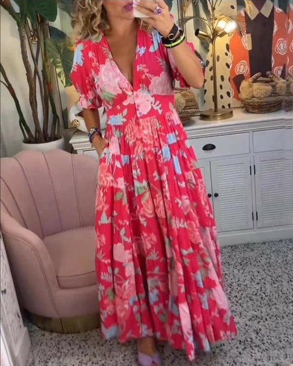 Lumina Wear Floriana vibrant floral dress in red, showcasing a stylish and colorful design perfect for casual or semi-formal wear.
