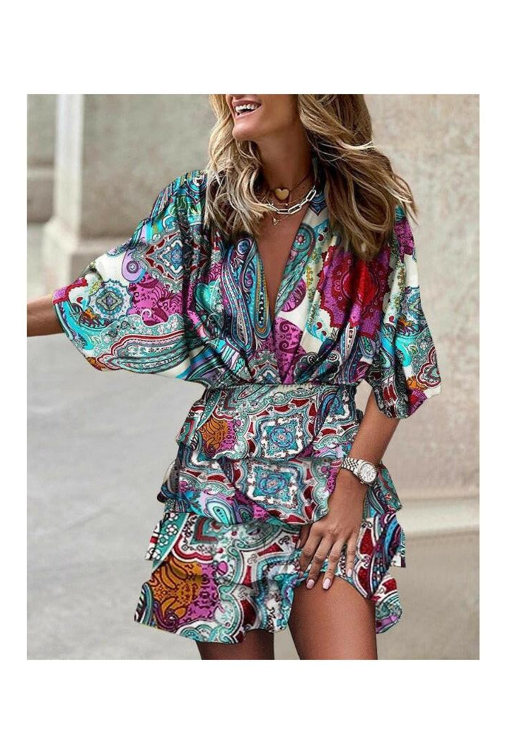Colorful Francesca™ stylish print dress from Lumina Vancouver, featuring a vibrant pattern and elegant fit.