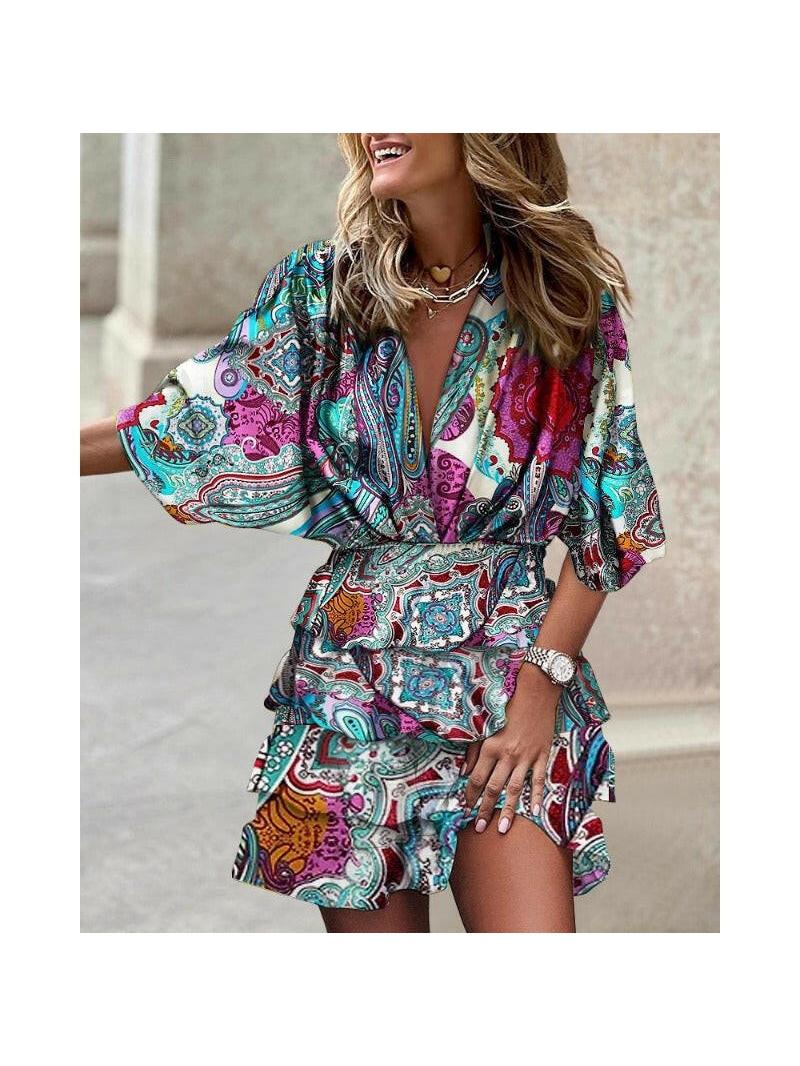 Colorful Francesca™ stylish print dress from Lumina Vancouver, featuring a vibrant pattern and elegant fit.