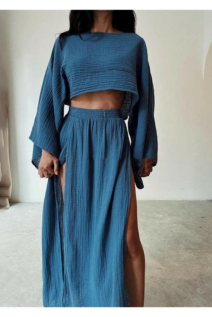 Green Laure Two-Piece Set by Lumina Wear featuring a stylish top and matching bottoms, perfect for casual or lounge wear.