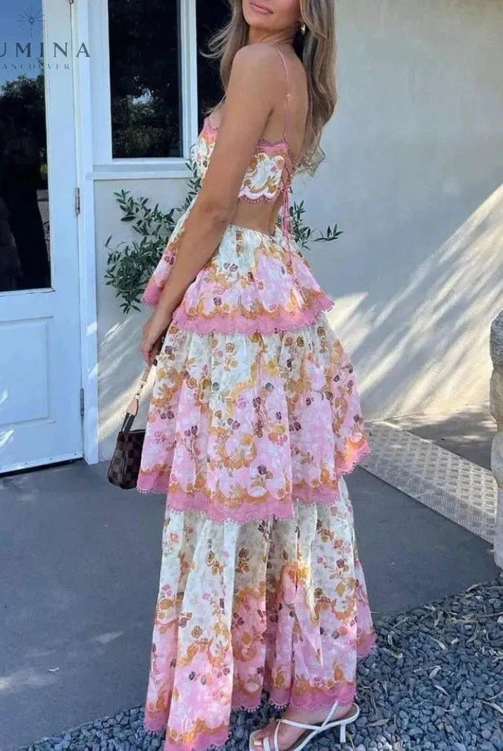 Lumina Wear Ghita maxi summer dress for women, lightweight floral dress perfect for wedding guest occasions.