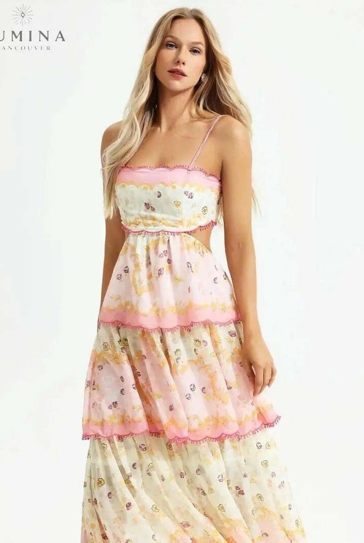 Lumina Wear Ghita Maxi Summer Dress for women, flowing fabric, floral pattern, perfect for warm weather and casual or wedding guest wear.