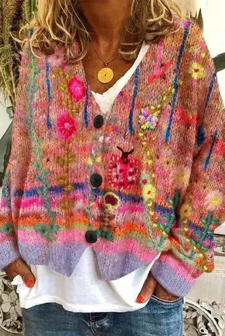 Blue Hailey retro faux wool cardigan by Lumina Wear, stylish sweater with a cozy, vintage-inspired design and button-up front.
