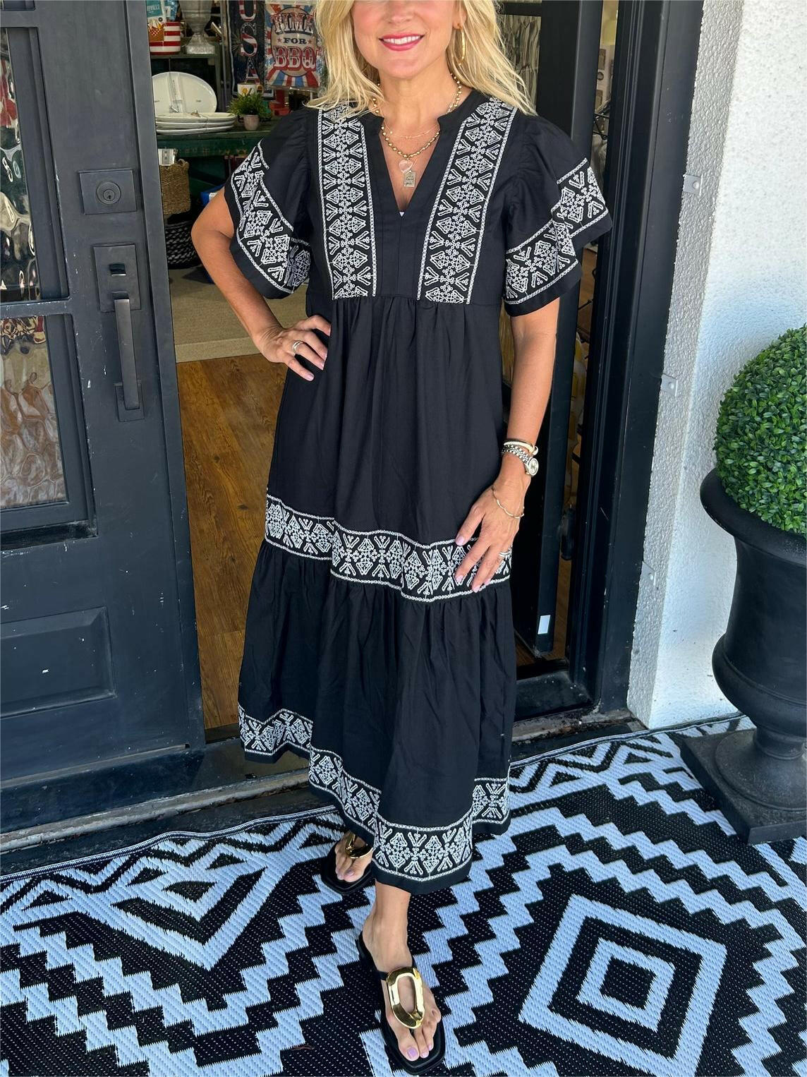 Black Hanna™ elegant boho dress by Lumina Wear, featuring flowing fabric and stylish design, perfect for casual or dressy occasions.