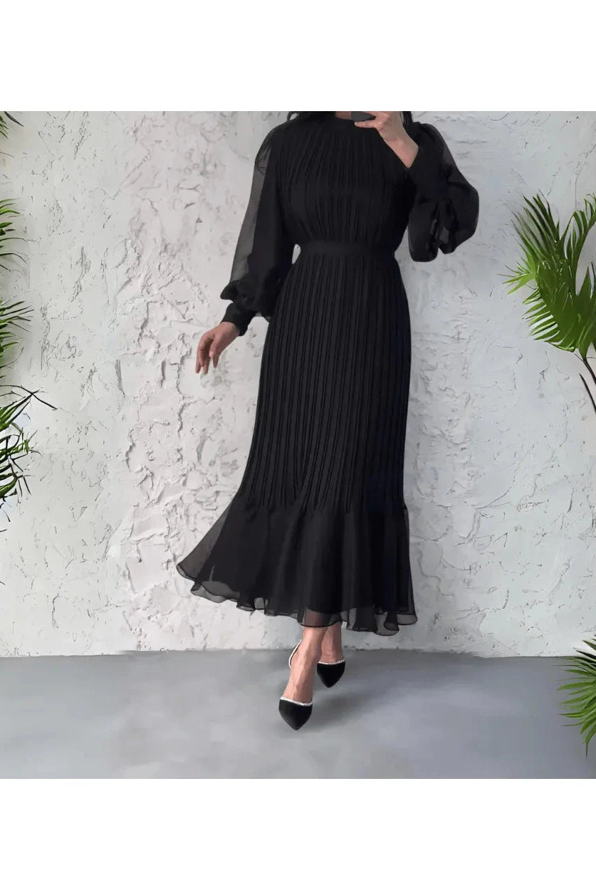 Lumina Wear Hannah pleated elegant blue dress with flowing fabric and stylish design, perfect for formal occasions.