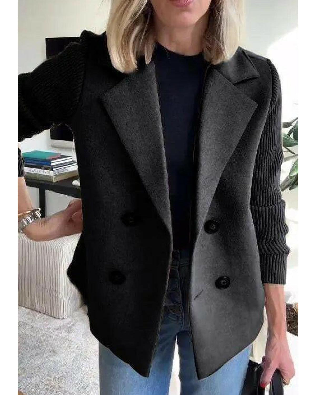 Pink Lumina Wear Harper casual coat with button patchwork sleeves, stylish and comfortable for everyday wear.