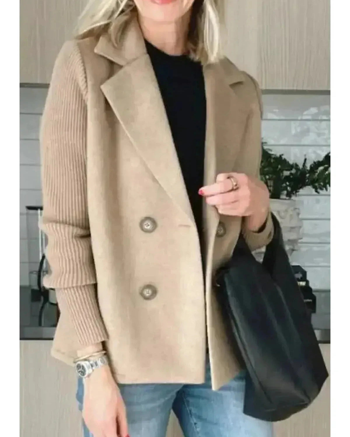 Pink Lumina Wear Harper casual coat with button patchwork sleeves, stylish and comfortable, perfect for everyday wear.