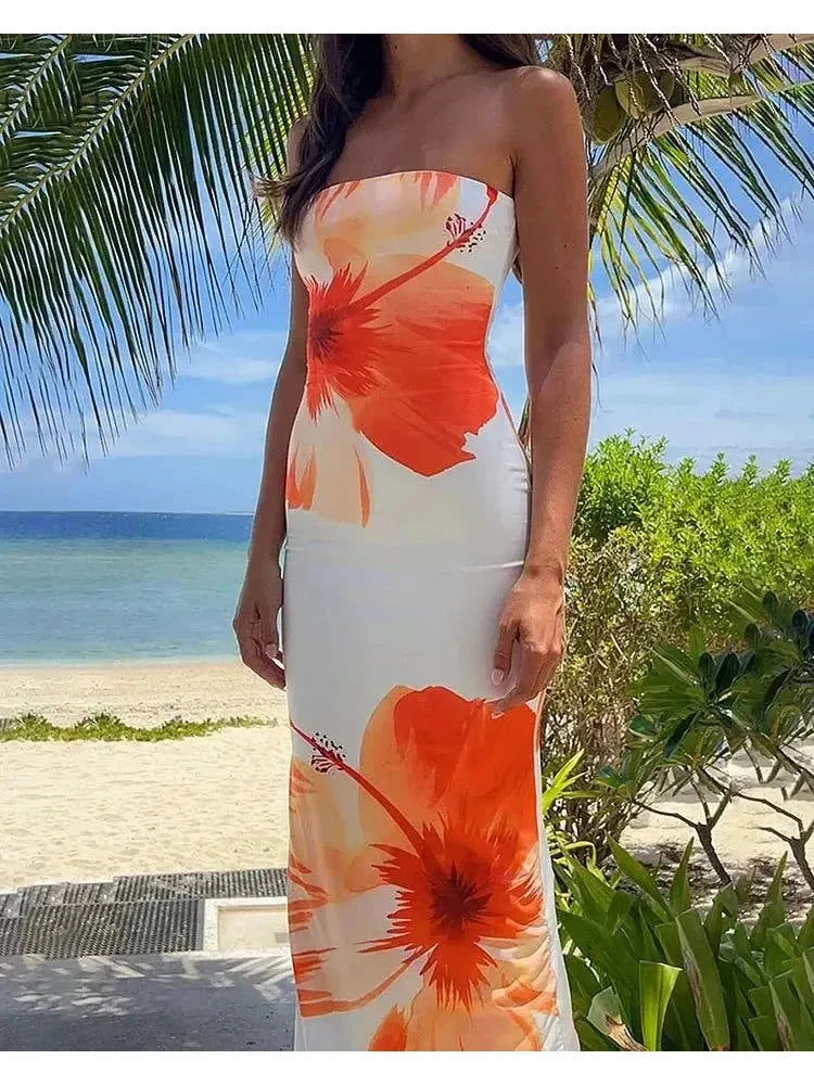 Bright orange Hawin bandeau summer dress by Lumina Vancouver, perfect for holiday vibes and warm-weather outings.