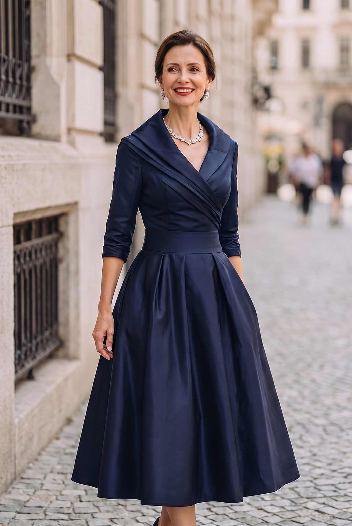 Vintage Aurora Midi Dress by Lumina Wear featuring a flowy fabric, elegant design, and a classic midi length.