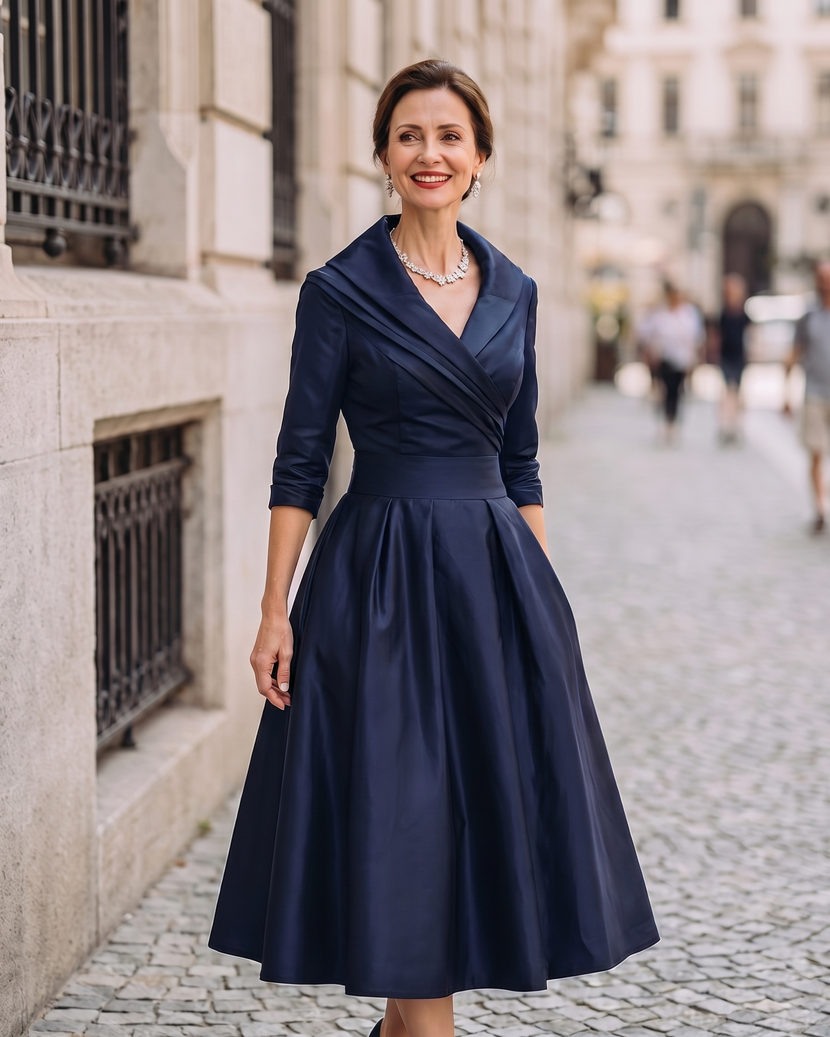 Vintage Aurora Midi Dress by Lumina Wear featuring a flowy fabric, elegant design, and a classic midi length.