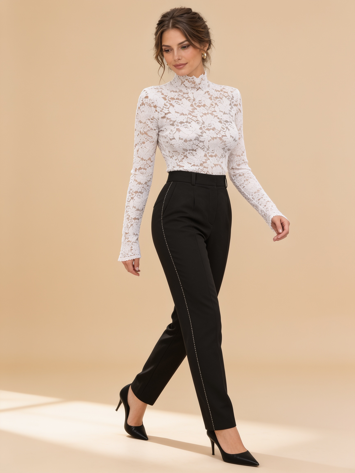 Lumina Wear Isabelle floral lace high-neck blouse in a delicate lace design