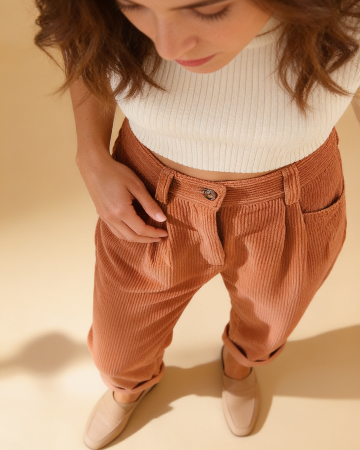 Lumina Wear Isabella chic corduroy trousers with a flattering fit, front view