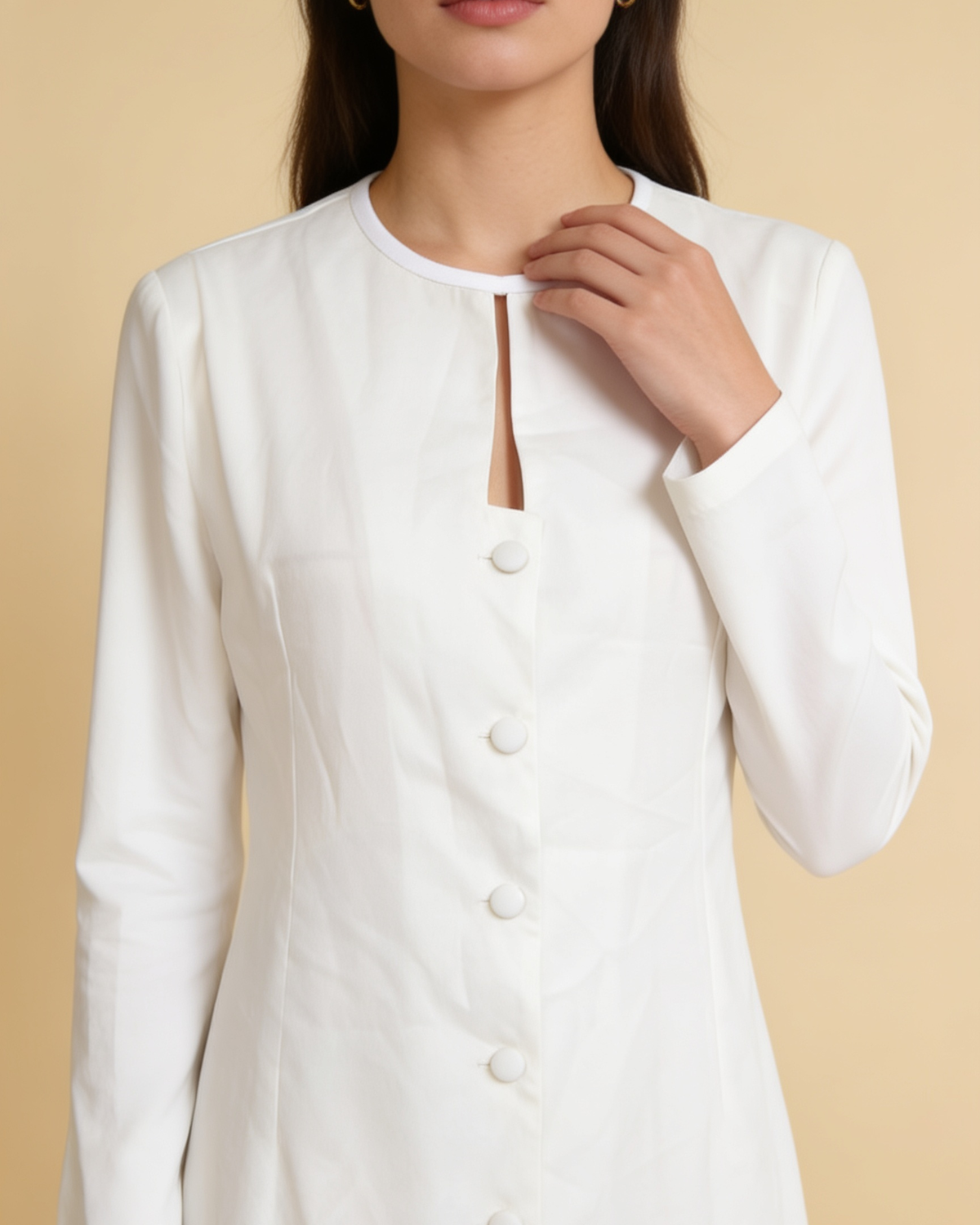 Lumina Wear Aurora button-front long-sleeve mini dress in a stylish silhouette