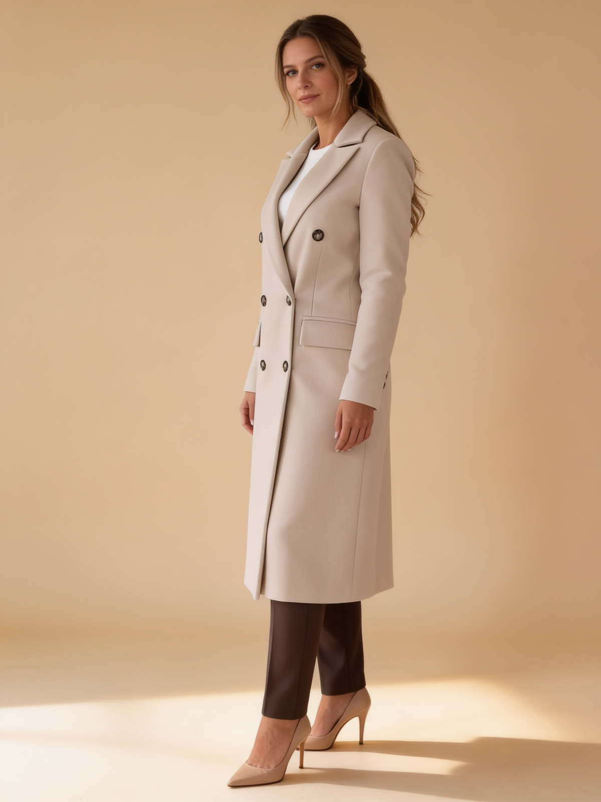 Lumina Wear Elena Prestige longline double-breasted coat in a tailored silhouette