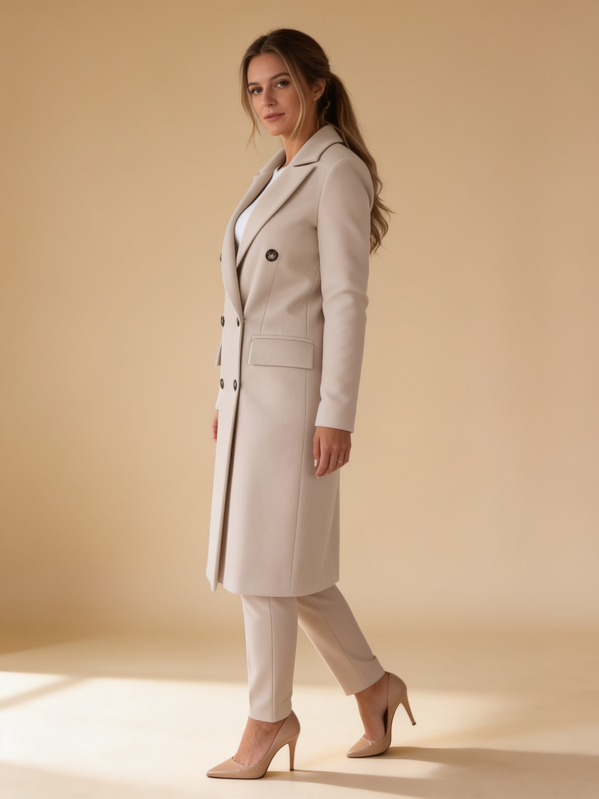 Lumina Wear Elena Prestige longline double-breasted coat in a structured silhouette
