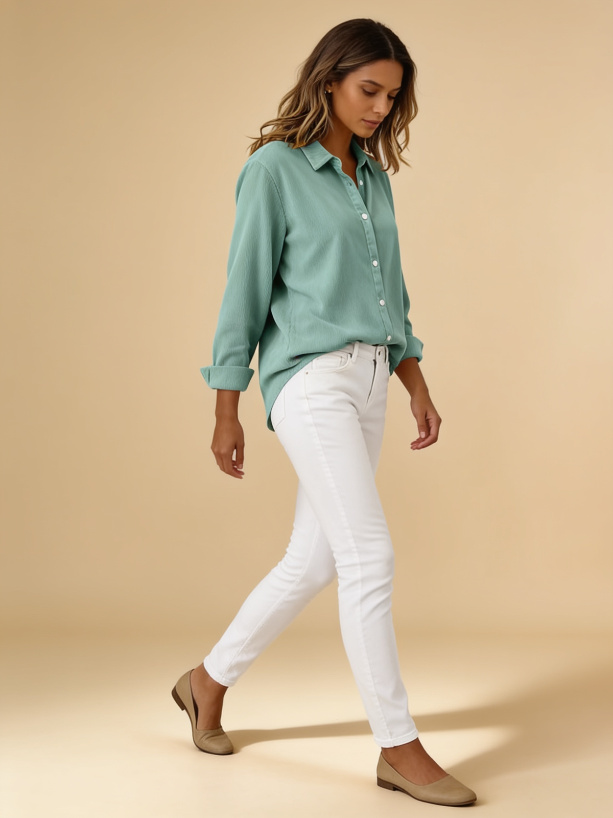 Lumina Wear Hazel relaxed button-front blouse with roll-up sleeves