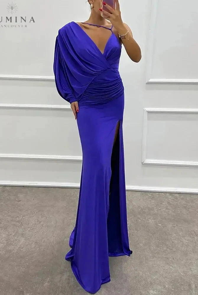 Pink Iliana one-shoulder evening gown by Lumina Wear, elegant wedding guest dress with a stylish shoulder design.