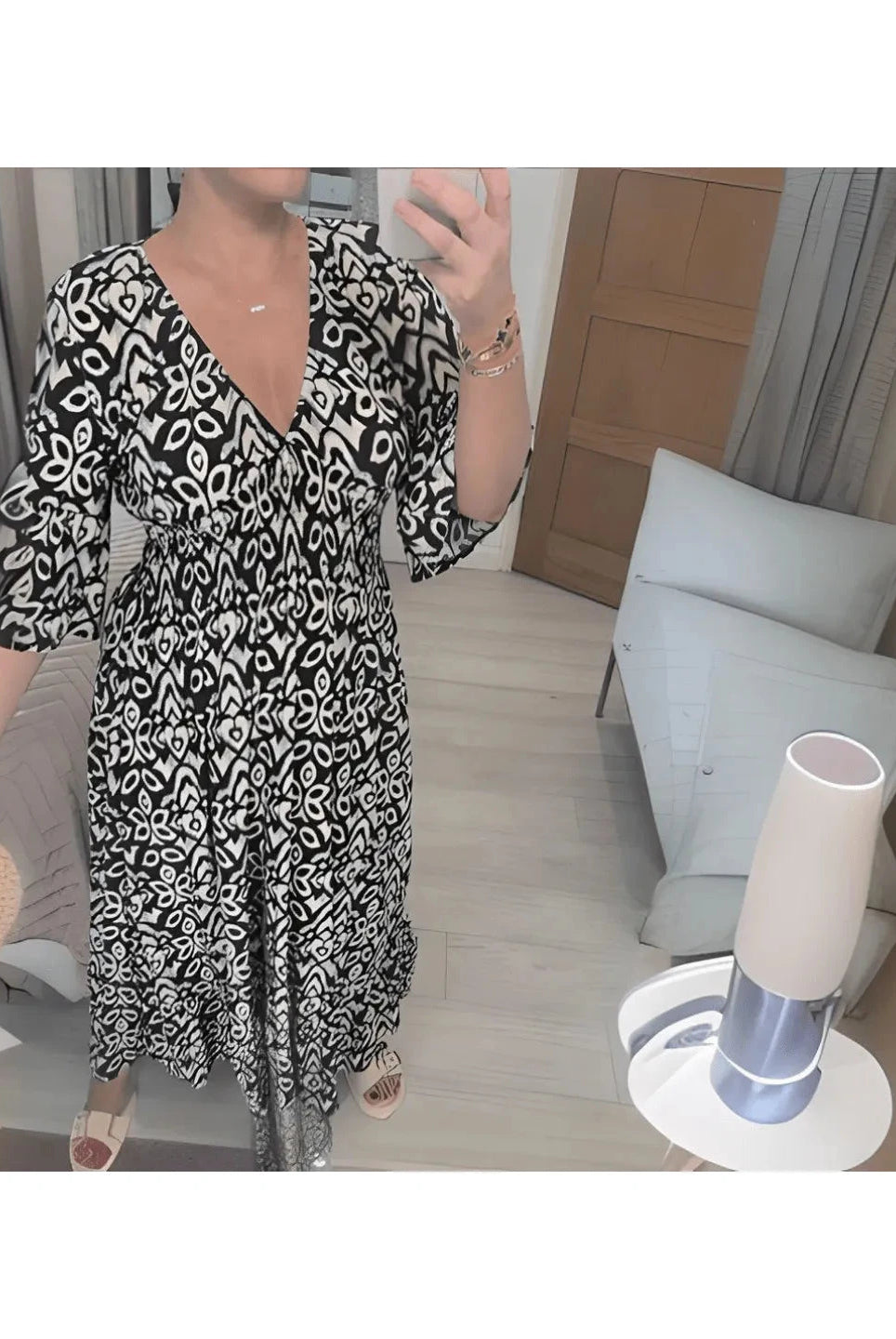 Lumina Wear Elviira boho printed dress in red, featuring a relaxed fit and bohemian style, perfect for casual or summer wear.