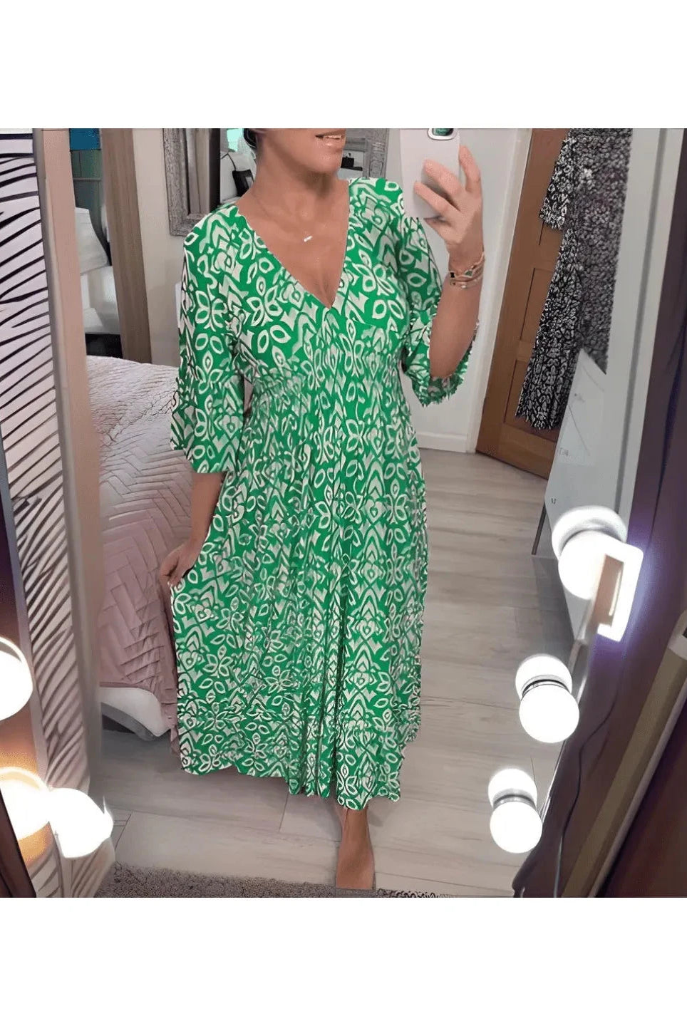 Red boho printed dress by Lumina Wear, featuring relaxed fit and stylish pattern, perfect for casual or summer wear.