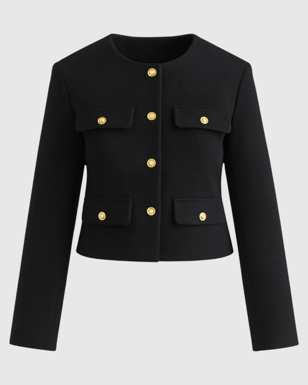 Black short jacket by Lumina Wear, stylish Isabella jacket with versatile design, perfect for women's fashion.