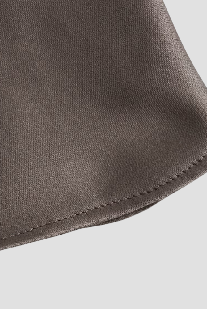 Brown Isabella satin draped tank top with halter tie by Lumina Wear, showcasing a stylish sleeveless design.