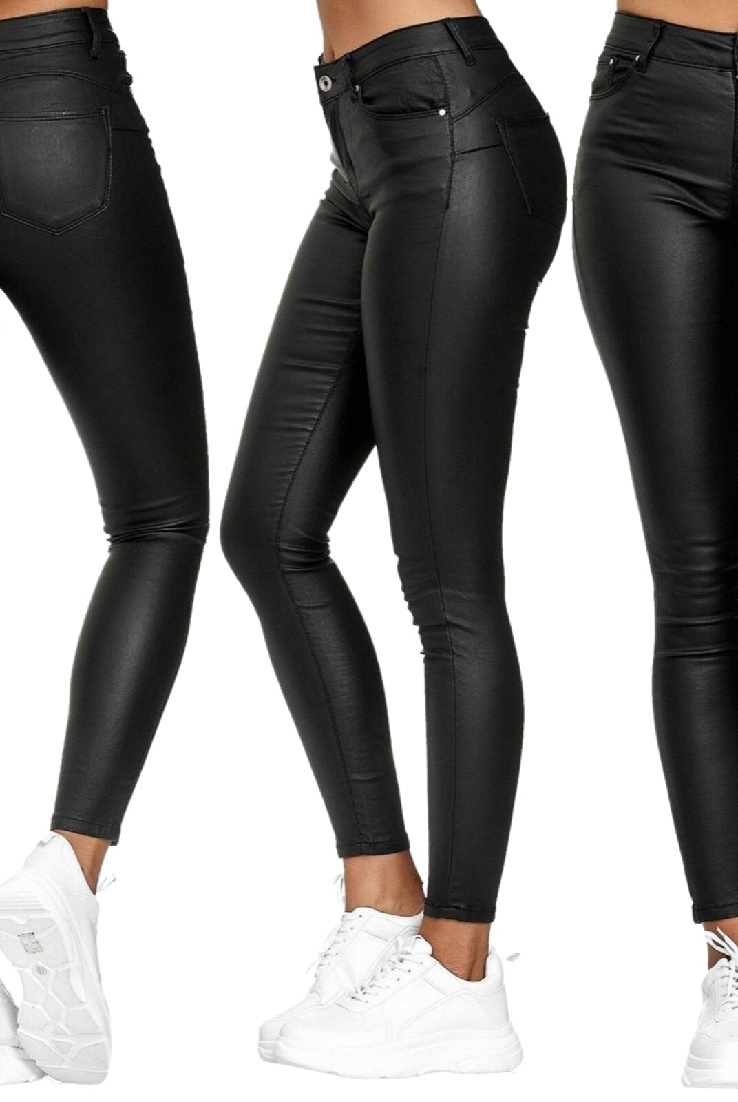 Black Lumina Wear Isabella chic stretch leather trousers, tailored for effortless style, shown on a model.