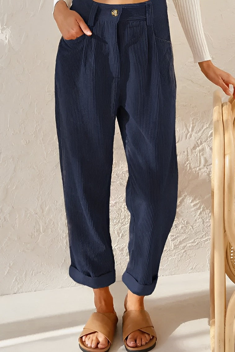 Isabella Lumina Wear chic striped trousers in apricot with a comfortable fit, stylish pants for casual or semi-formal wear.
