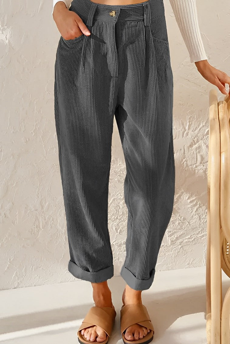 Isabella Lumina Wear chic striped trousers in apricot with a comfortable fit, featuring stylish design and soft fabric.