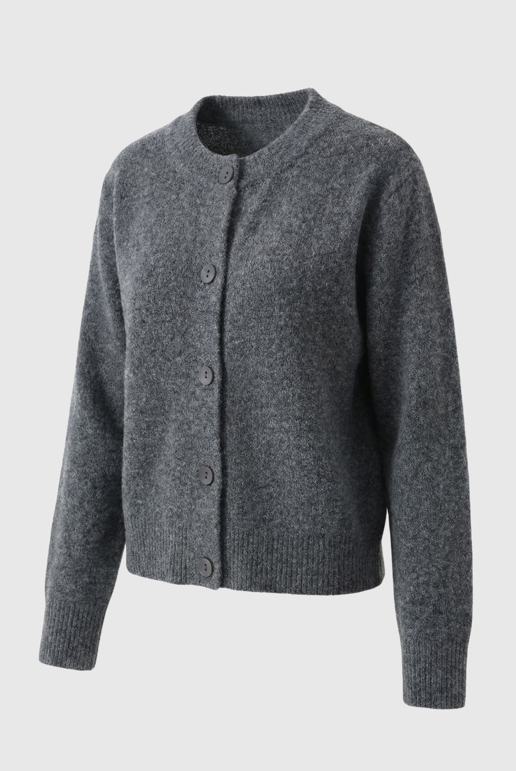 Gray long cardigan sweater by Lumina Wear featuring a cozy, relaxed fit, perfect for layering and casual wear.