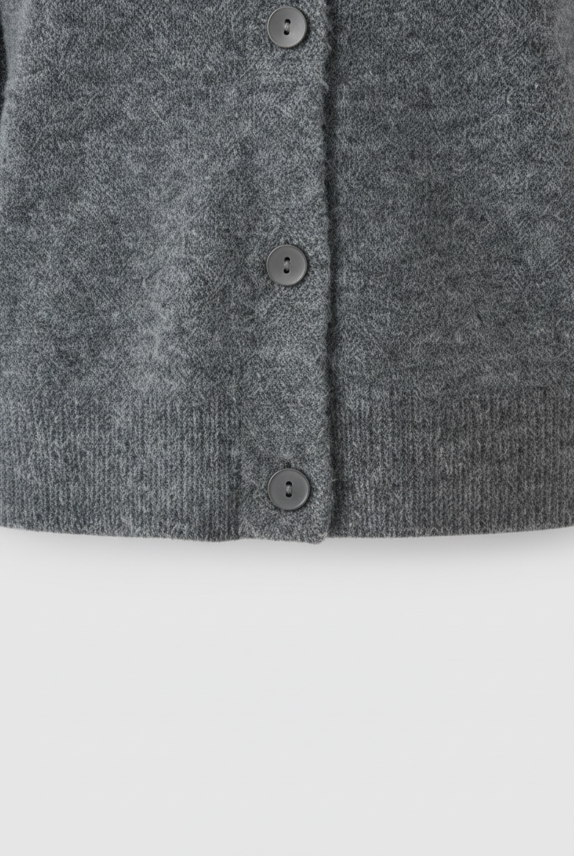 Gray long cardigan sweater by Lumina Wear, relaxed fit, cozy knit, perfect for casual and layered fall or winter outfits.