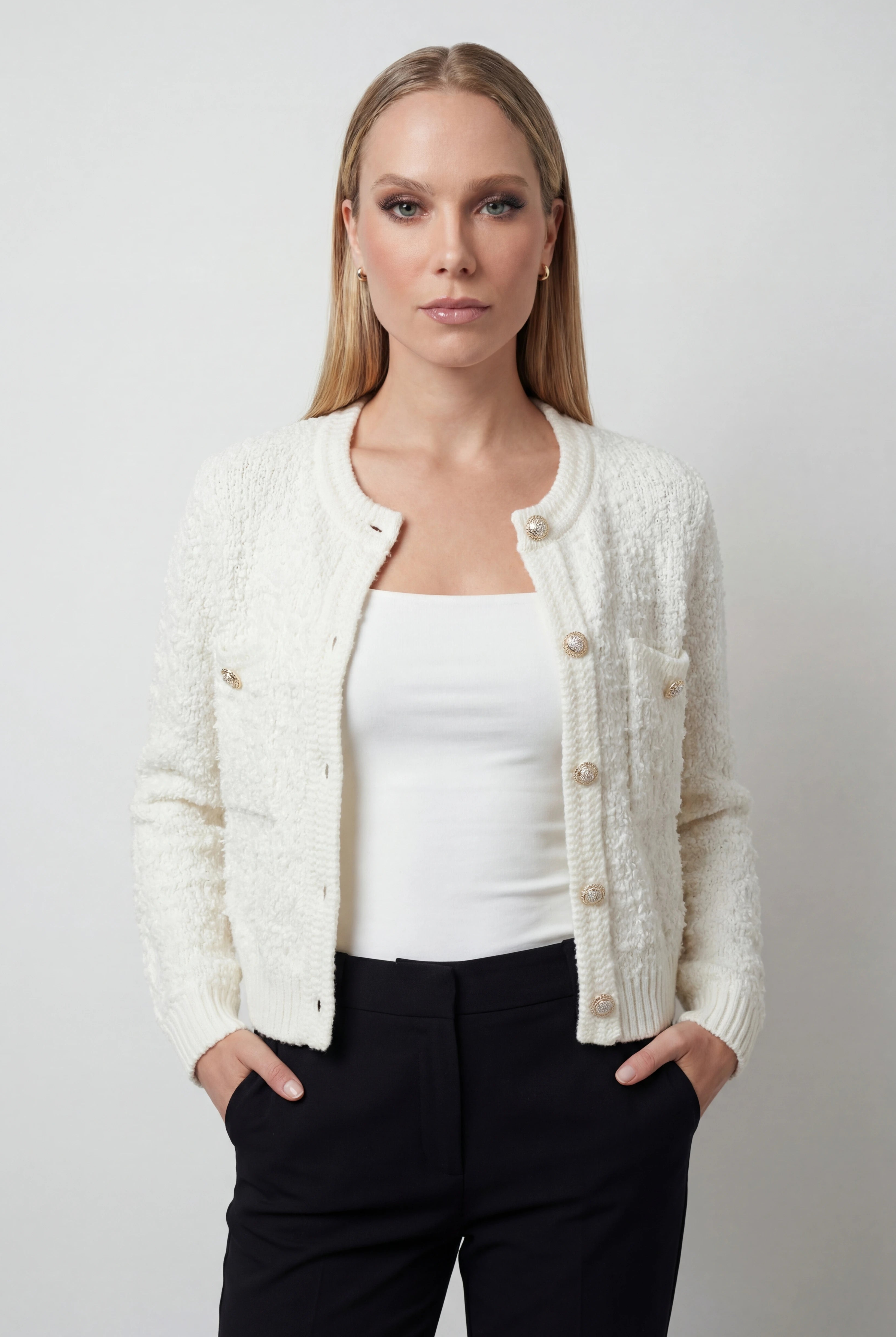Isabella Lumina cozy open-front cardigan with ribbed details, soft knit sweater, perfect for casual wear and layering.