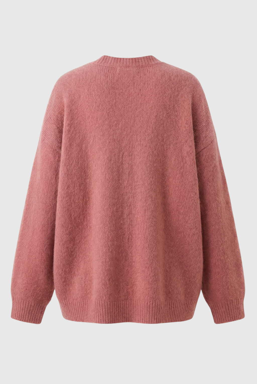 Pink knit cardigan sweater with relaxed fit from Lumina Wear, featuring cozy, soft fabric perfect for casual wear.