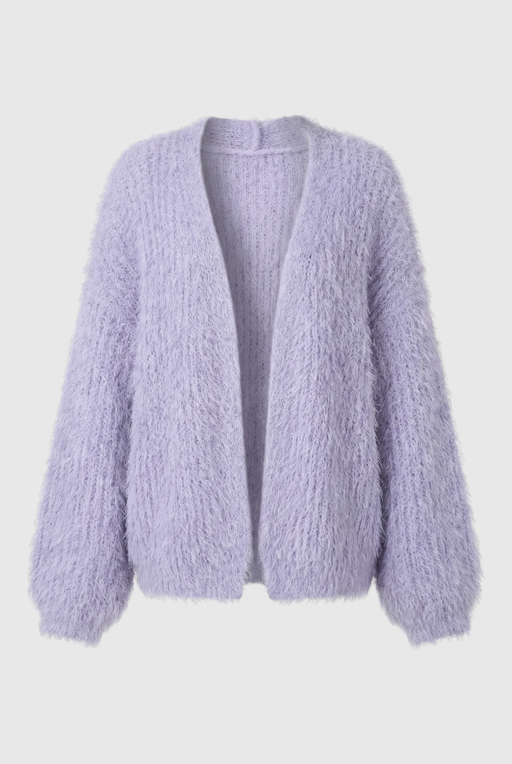 Lumina Wear Isabella cozy purple knit cardigan with ribbed details, soft and stylish for casual wear.