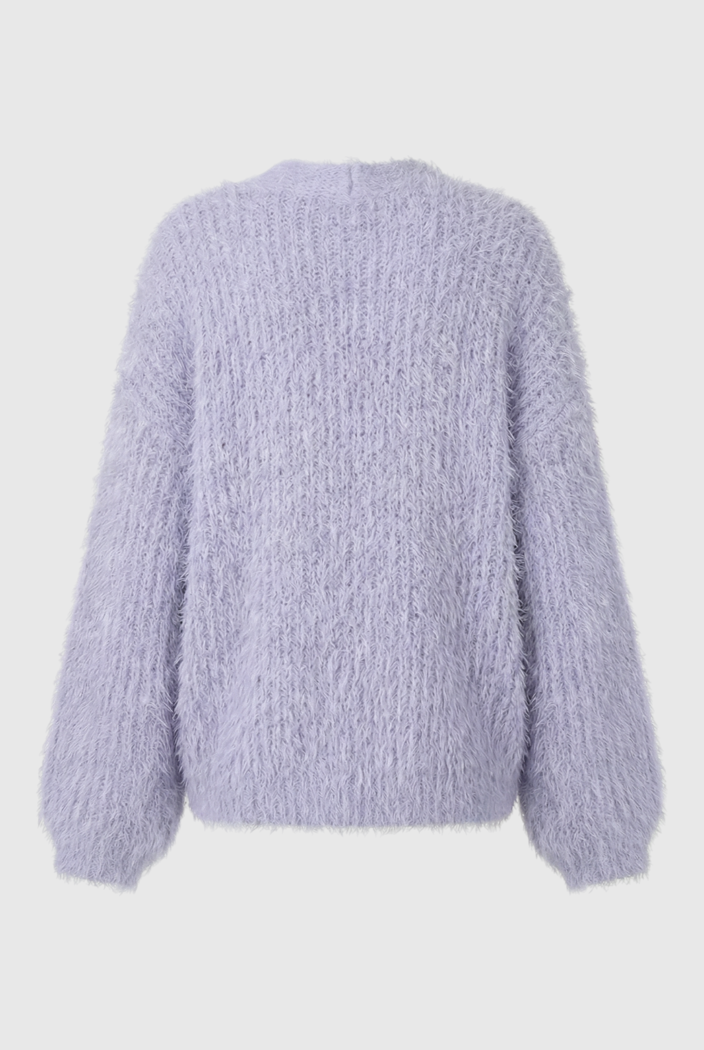 Isabella cozy purple knit cardigan by Lumina Wear featuring ribbed details, soft fabric, and a relaxed fit.