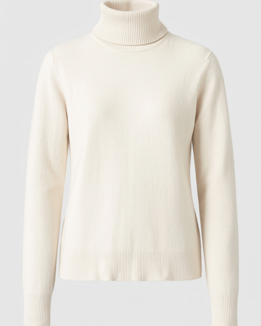 Lumina Wear Isabella apricot turtleneck sweater with a slim fit, featuring a cozy, elegant design and soft knit fabric.