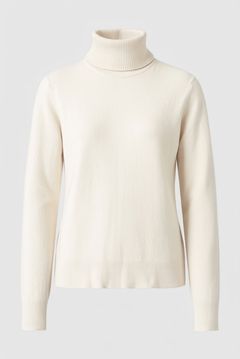 Lumina Wear Isabella apricot turtleneck sweater with slim fit, soft knit fabric, and stylish, close-fitting design.