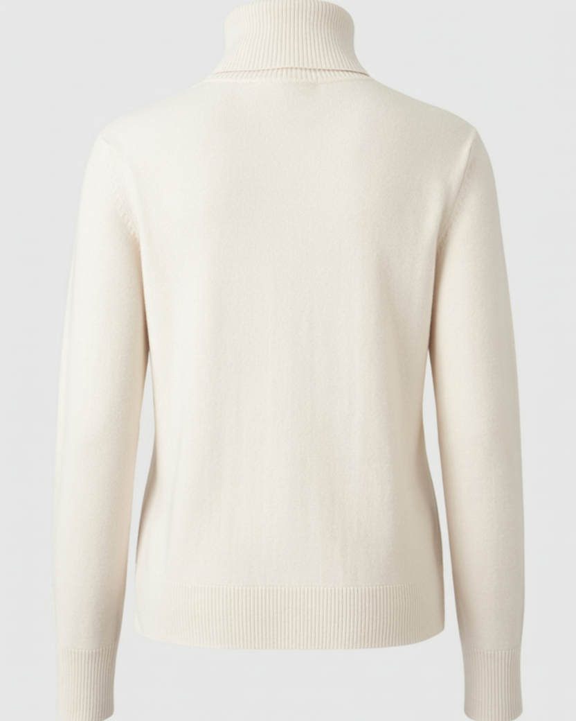 Lumina Wear Isabella apricot turtleneck sweater with slim fit, showcasing its stylish knit texture and elegant design.