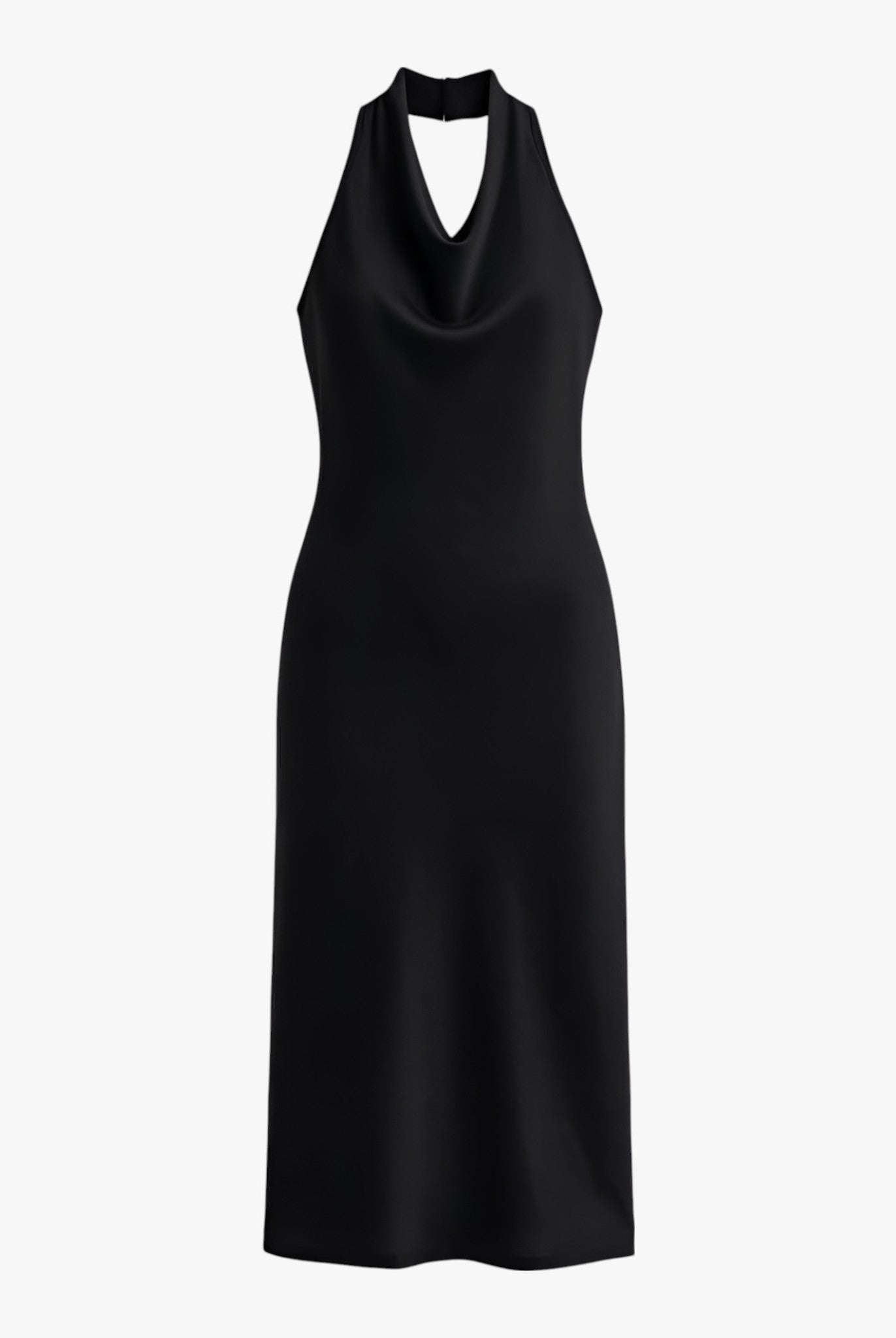 Black Isabella backless midi dress for women by Lumina Wear, perfect for summer chic, shown on a model.