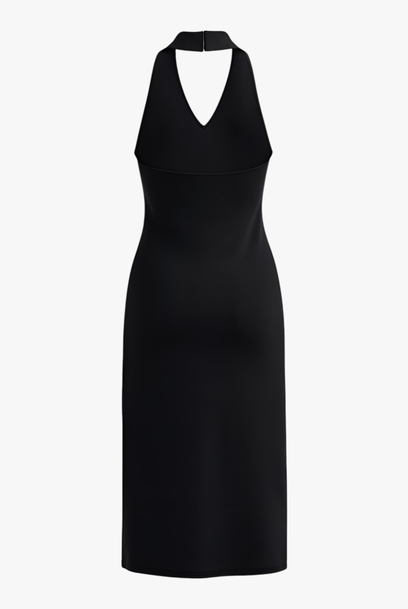 Black Isabella backless midi dress by Lumina Wear, stylish summer chic women’s dress, shown on a model.