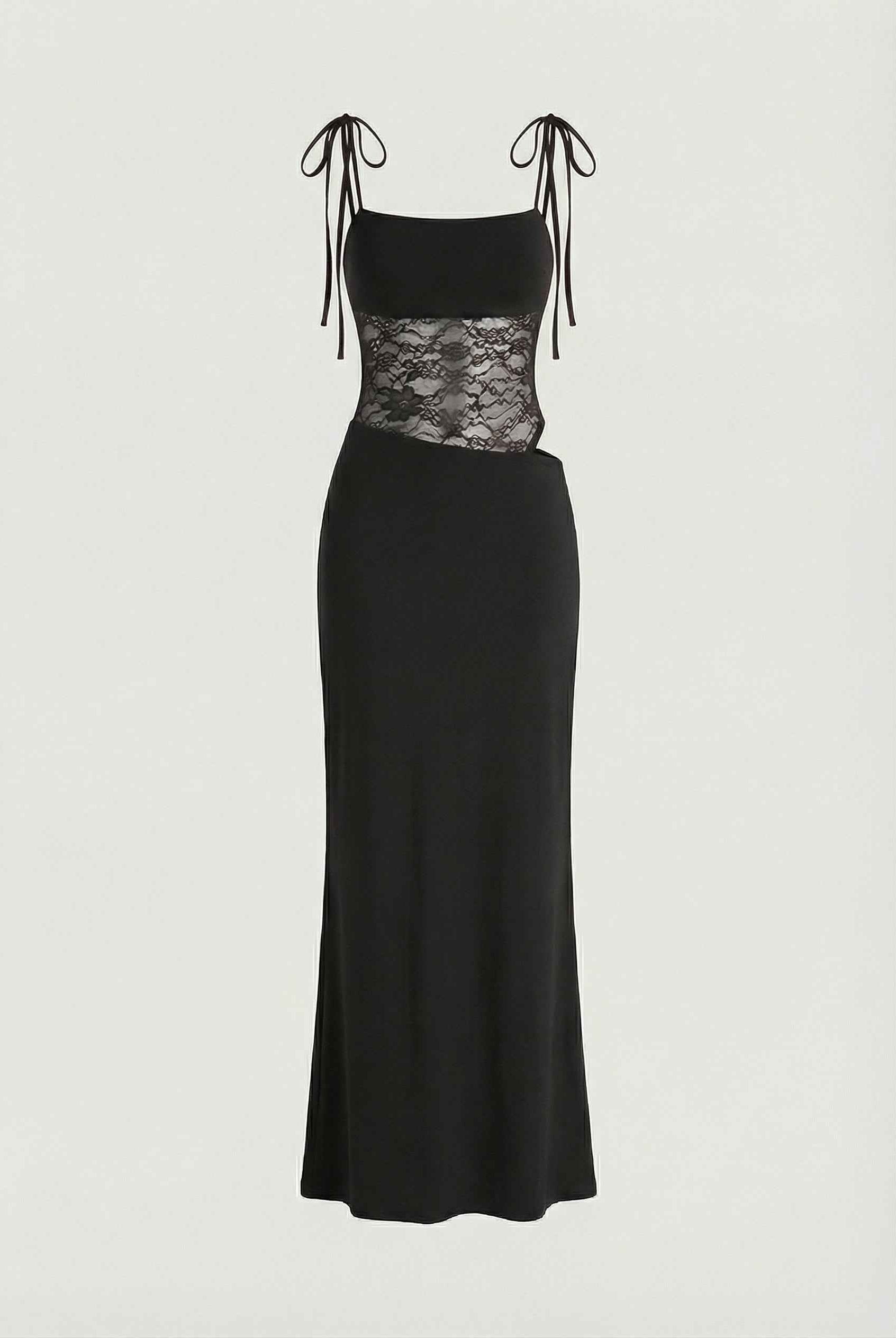 Elegant black lace dress with flowing design from Lumina Wear, featuring a casual style perfect for versatile occasions.