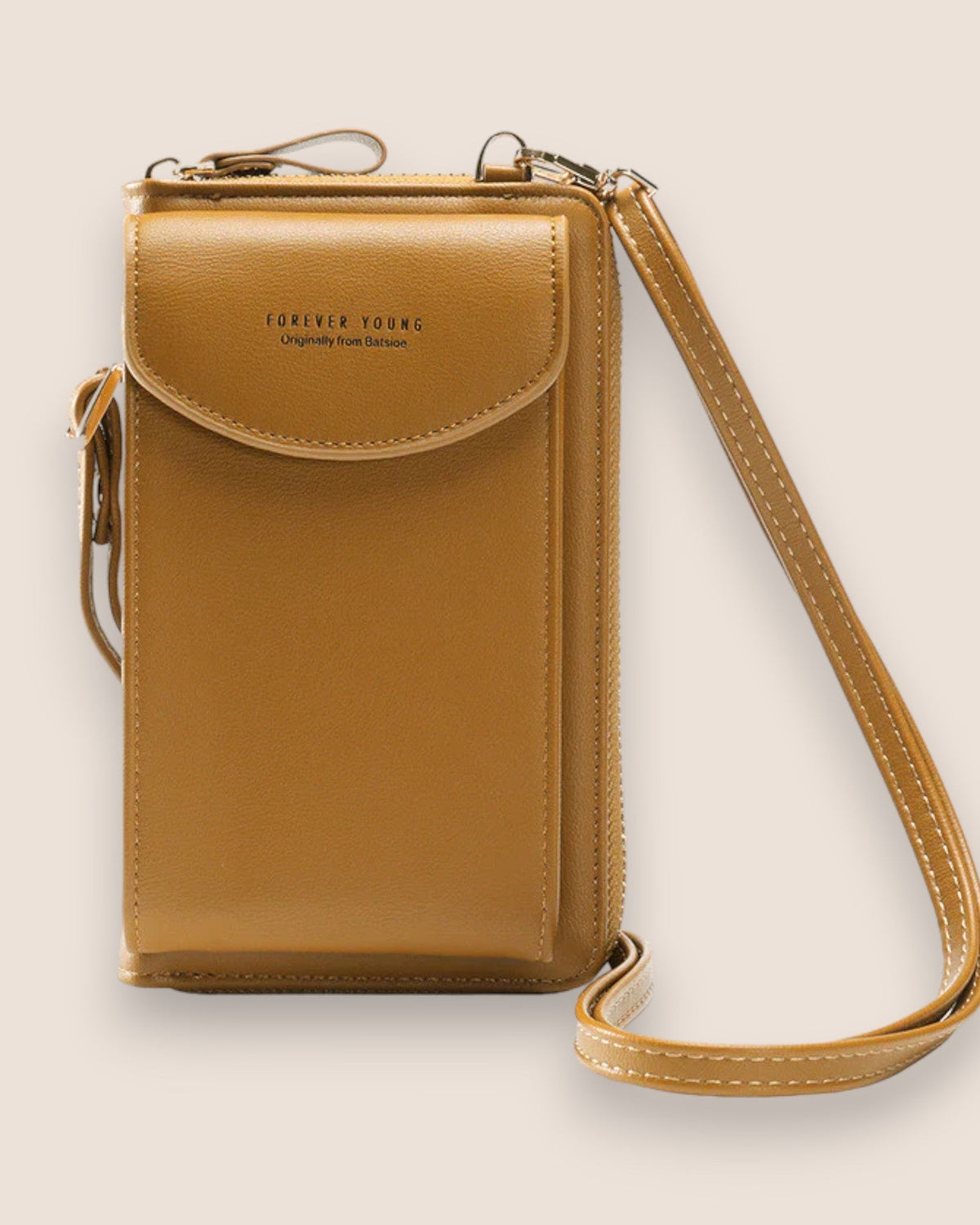 Elegant black leather clutch bag with versatile strap from Lumina Wear, featuring a sleek design and compact hand-held style.