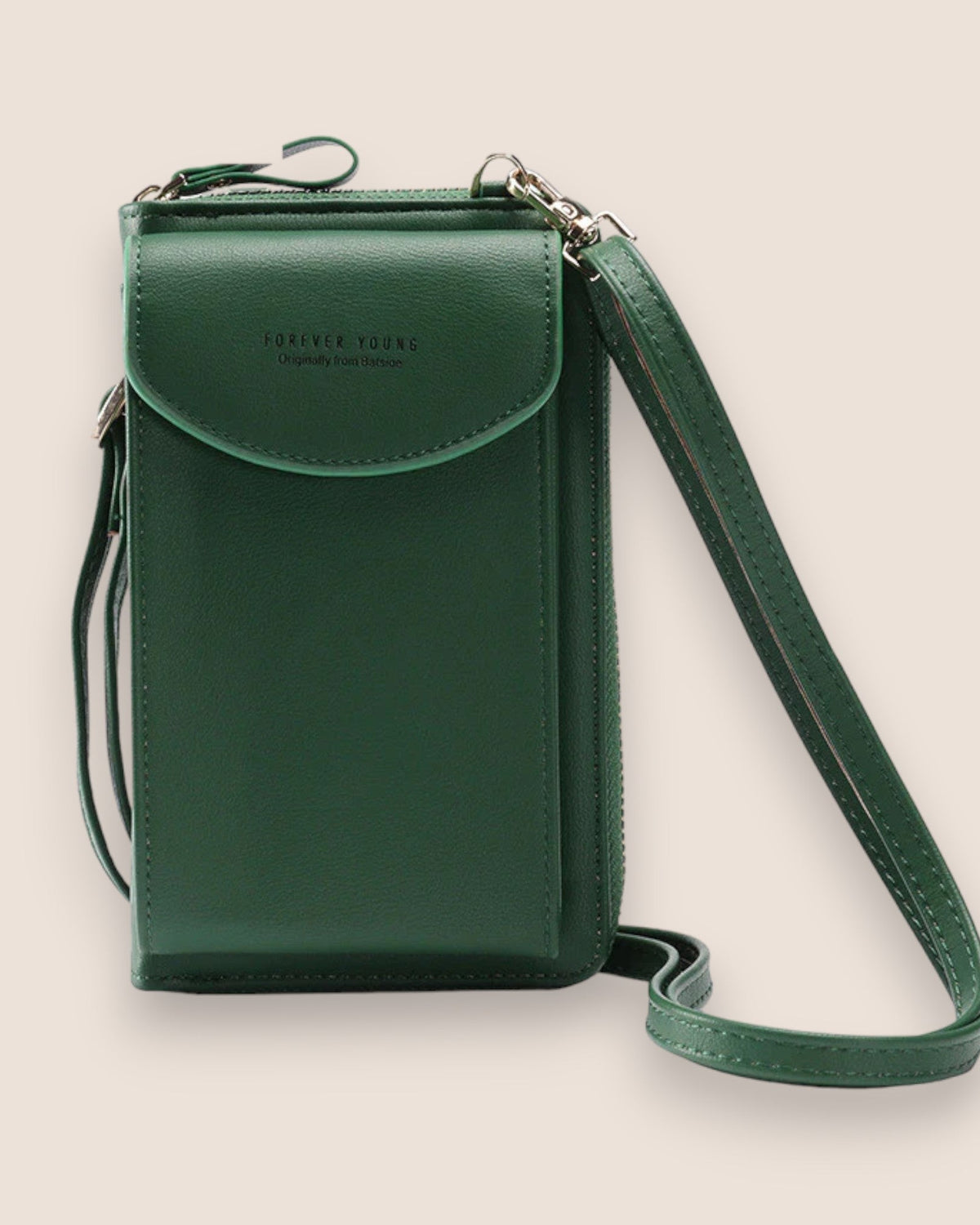 Elegant black leather clutch bag with versatile strap by Lumina Wear, featuring a sleek design and compact size for evening occasions.