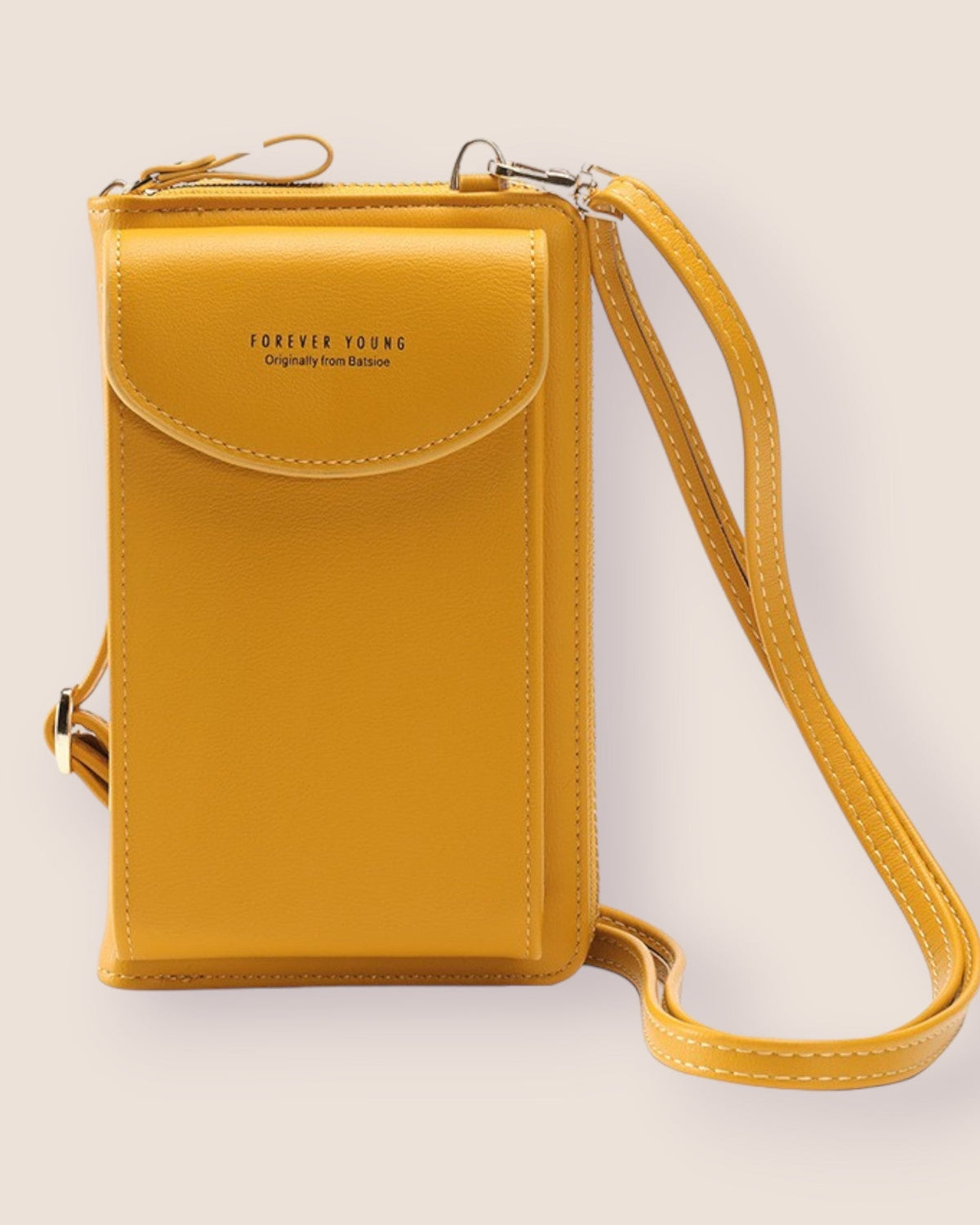 Elegant black leather clutch bag with versatile strap from Lumina Wear, featuring a sleek design and compact hand-held style.